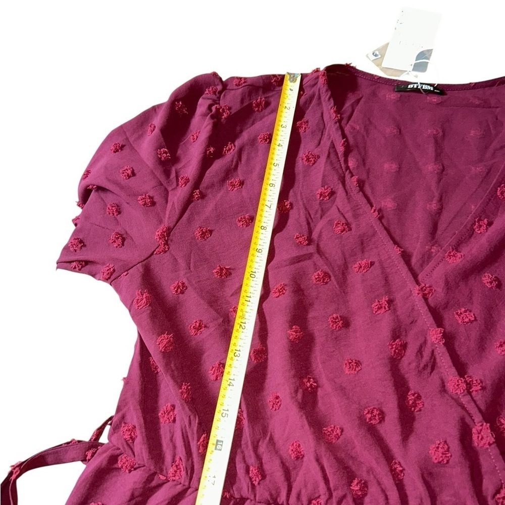 BTFBM Boho Maxi Dress XXL Burgundy Long Sleeve V-Neck Swiss Dot Ruffle Wrap New - Picture 13 of 14